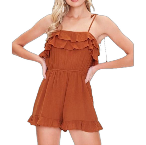 Forever 21 Pants - Forever 21 NWT Rust Tiered Flounce Cami Romper Size Small